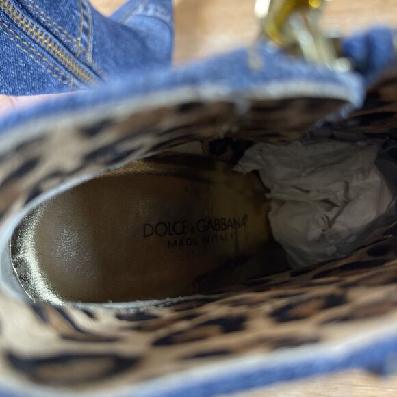 Vintage Dolce Gabbana Denim Patchwork Booties 37.5 US 7.5 - Picture 10 of 13